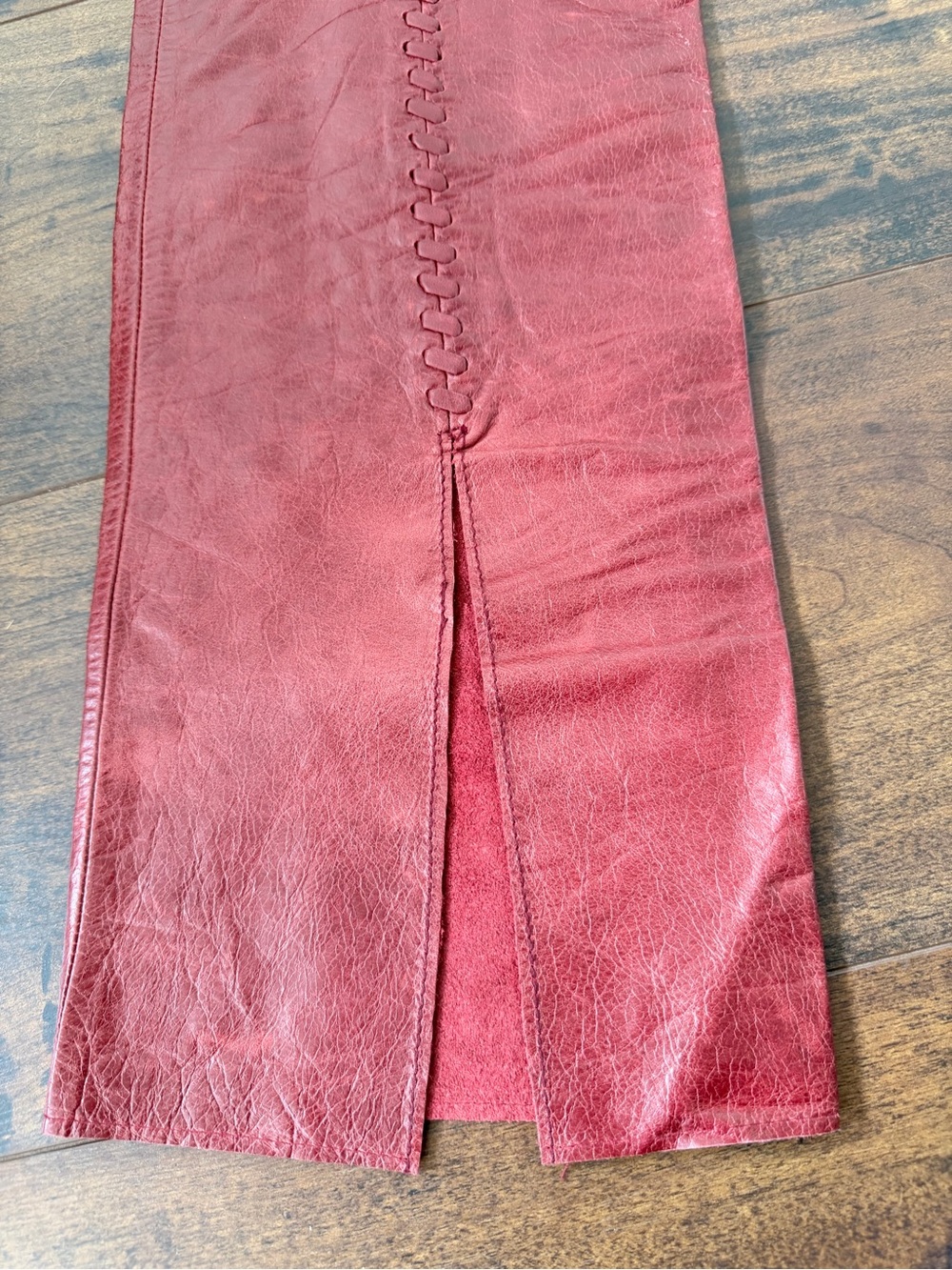 Vintage Parallel Red Patina Leather Pants Y2K Straight Leg Pants Size 4 - Picture 6 of 16
